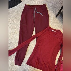 Figs Jogger scrub pants and under-scrub in burgundy